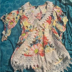 Floral Lace Trim Women's romper